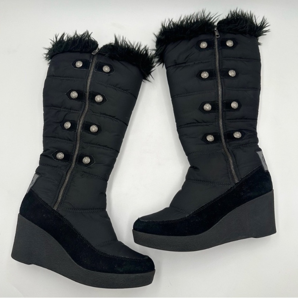 JUICY COUTURE Black Wedge, Faux Fur Trim, Knee-High Boot, Size 9